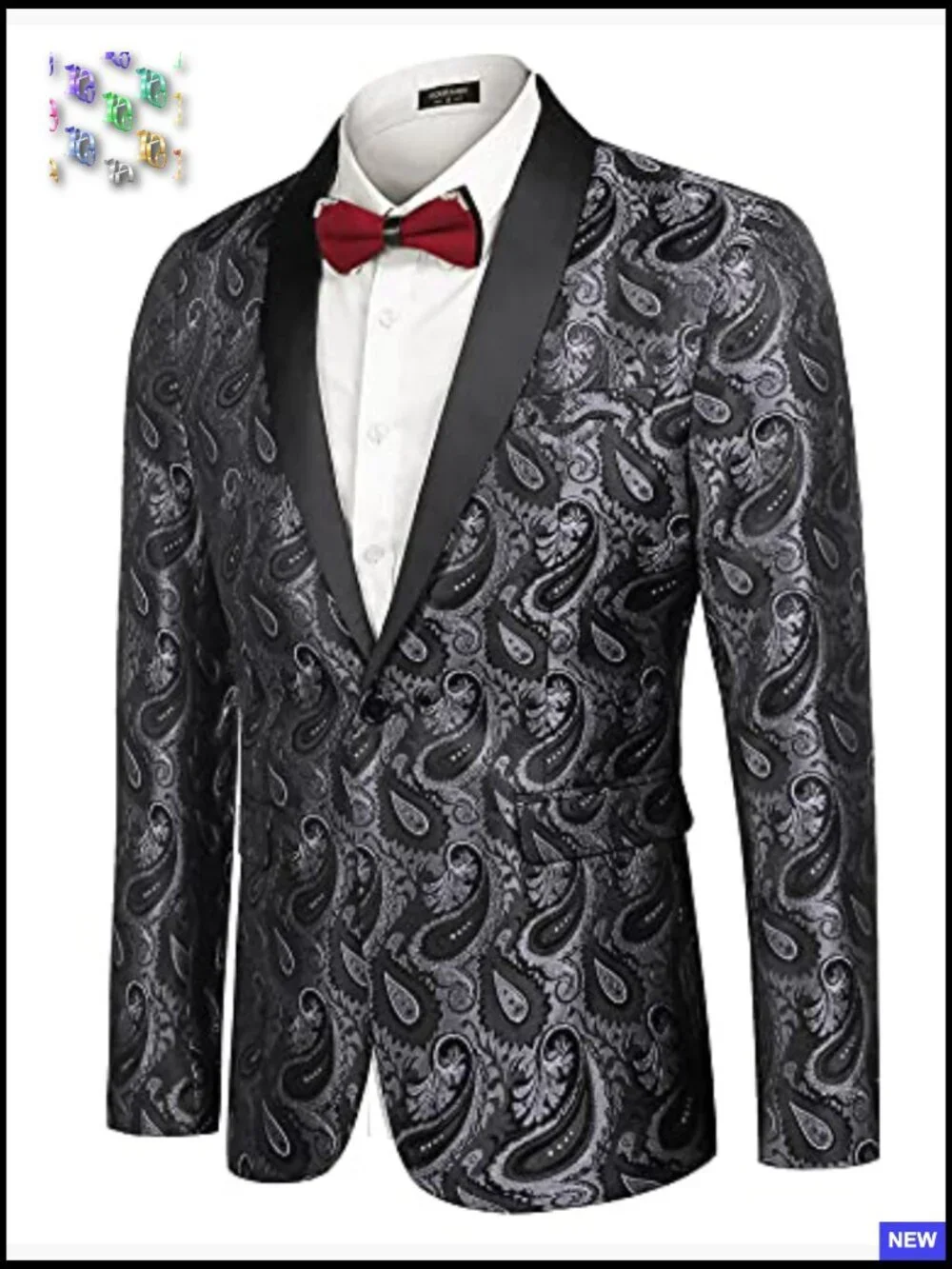 Floral Tuxedo Jacket Shawl Lapel Slim Fit Formal Blazer Prom Wedding Dinner